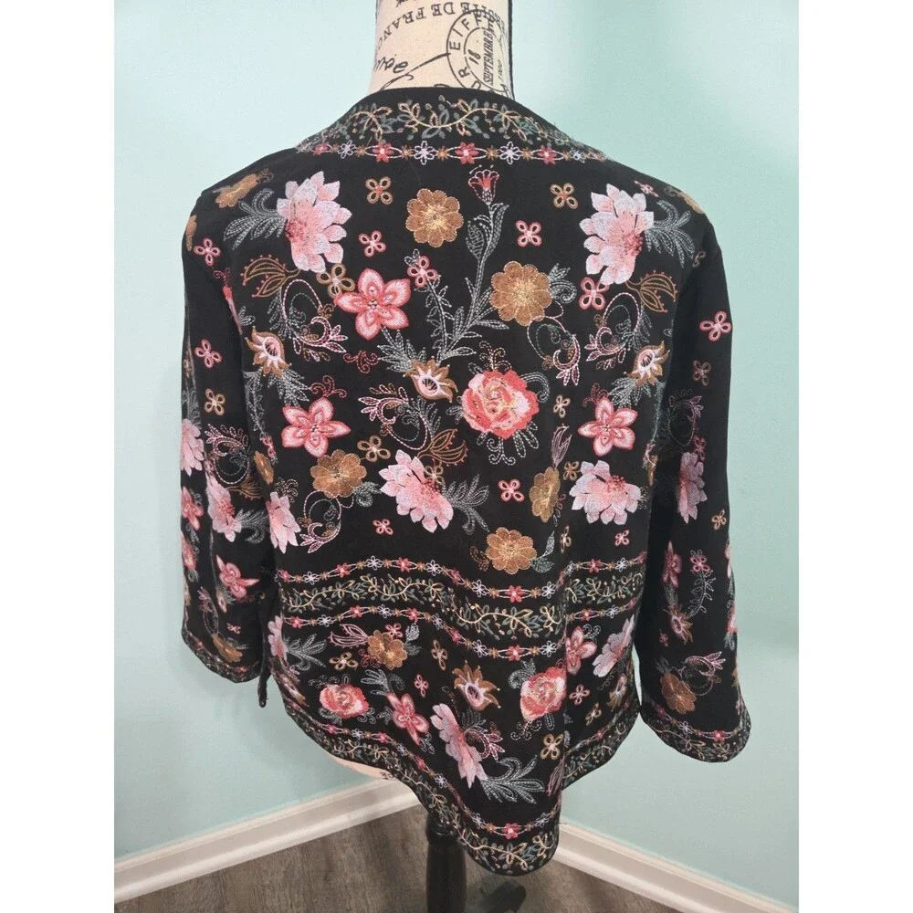 Savanna jane Embroidered floral open front jacket boho hippie festival